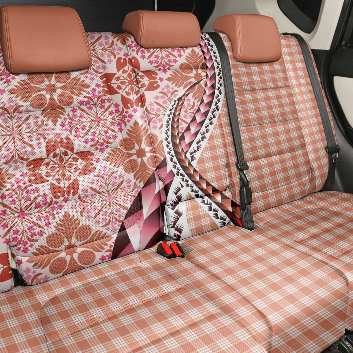 Aloha Vintage Palaka Floral Hawaiian Quilt Back Car Seat Cover Ulaula Motif LT9 - Polynesian Pride