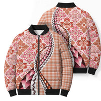 Aloha Vintage Palaka Floral Hawaiian Quilt Bomber Puffer Jacket Ulaula Motif - Polynesian Pride