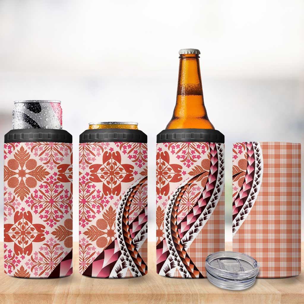 Aloha Vintage Palaka Floral Hawaiian Quilt 4 in 1 Can Cooler Tumbler Ulaula Motif LT9 - Polynesian Pride