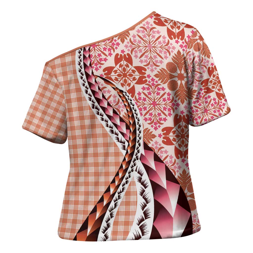Aloha Vintage Palaka Floral Hawaiian Quilt Cross Shoulder Shirt Ulaula Motif LT9 - Polynesian Pride