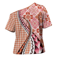 Aloha Vintage Palaka Floral Hawaiian Quilt Cross Shoulder Shirt Ulaula Motif LT9 - Polynesian Pride