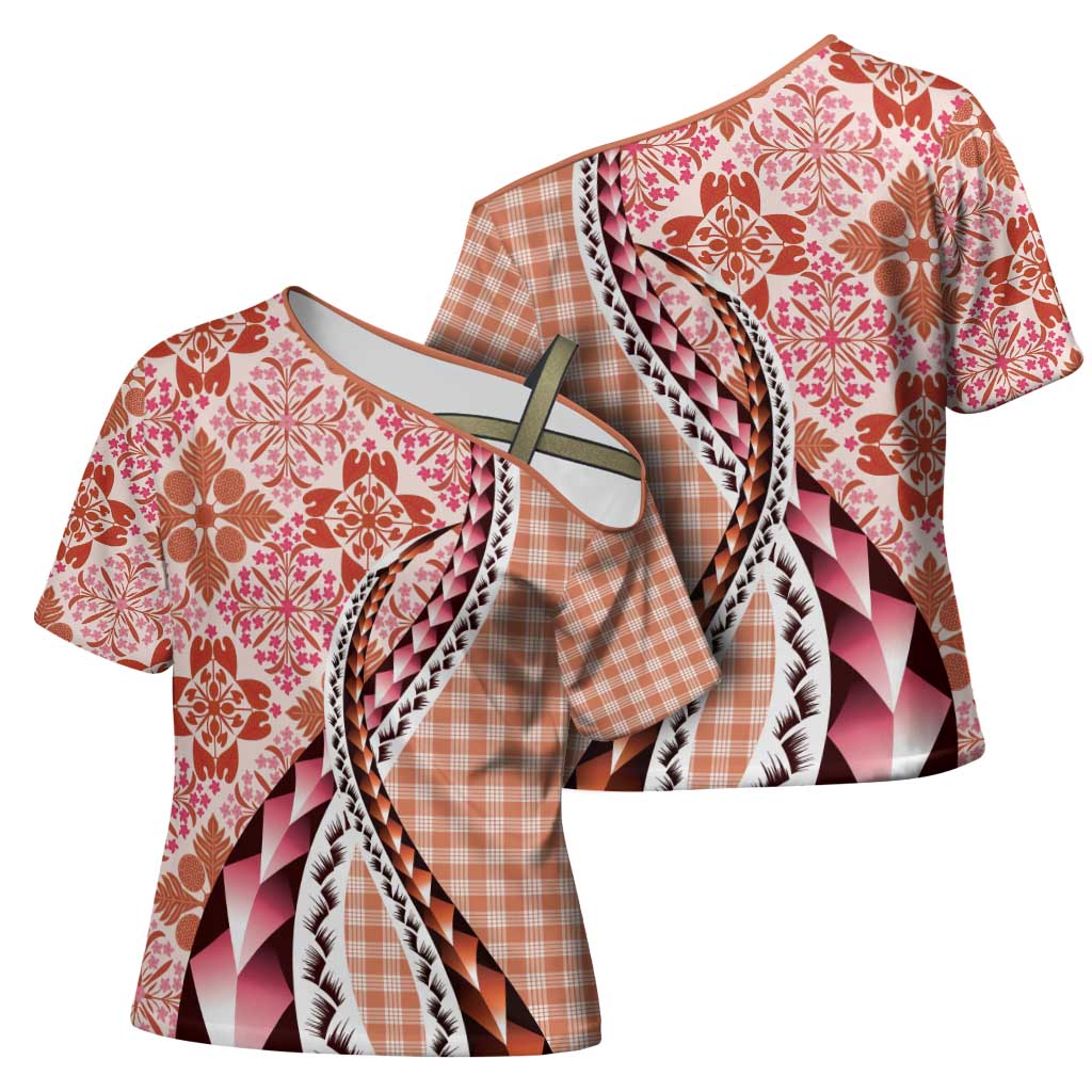 Aloha Vintage Palaka Floral Hawaiian Quilt Cross Shoulder Shirt Ulaula Motif LT9 - Polynesian Pride