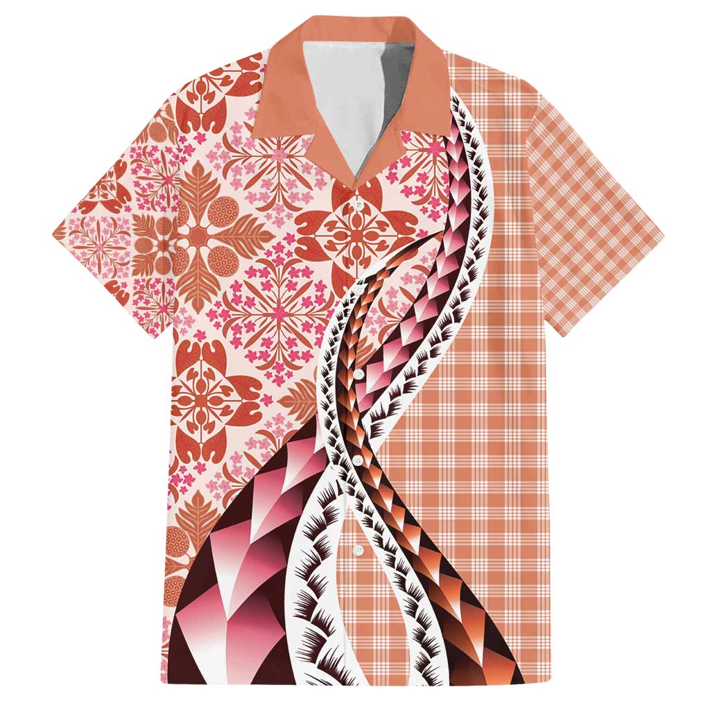 Aloha Vintage Palaka Floral Hawaiian Quilt Family Matching Long Sleeve Bodycon Dress and Hawaiian Shirt Ulaula Motif LT9 Dad's Shirt - Short Sleeve Red - Polynesian Pride