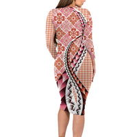 Aloha Vintage Palaka Floral Hawaiian Quilt Family Matching Long Sleeve Bodycon Dress and Hawaiian Shirt Ulaula Motif LT9 - Polynesian Pride