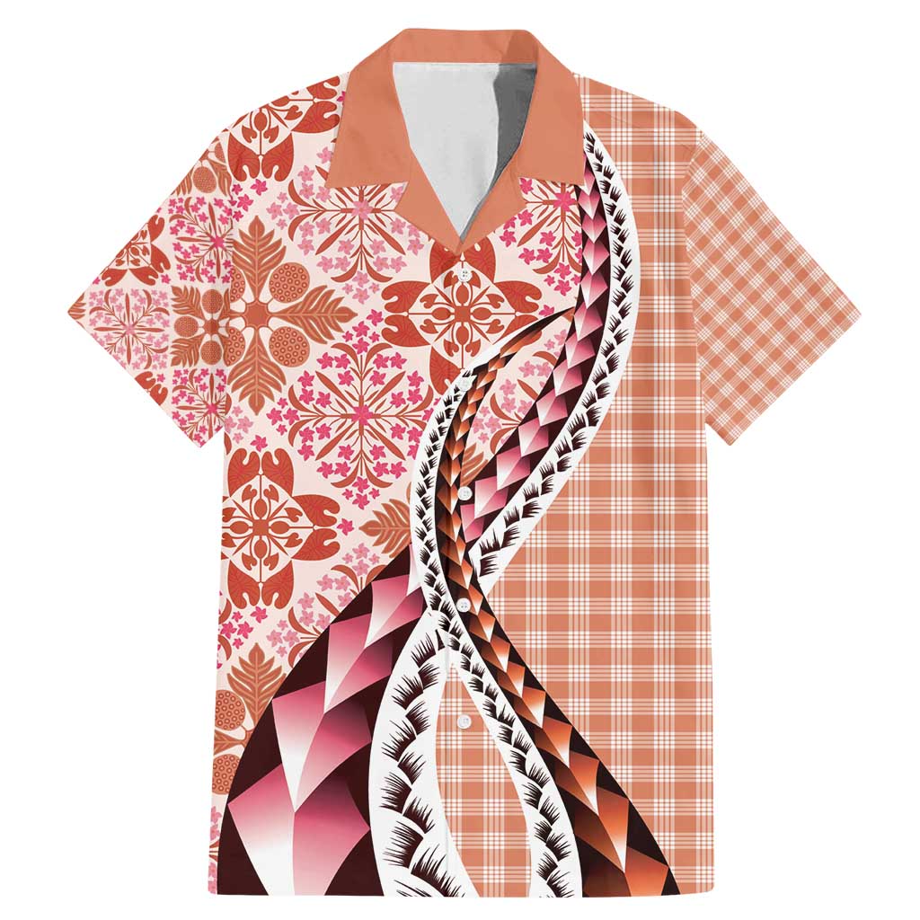Aloha Vintage Palaka Floral Hawaiian Quilt Family Matching Mermaid Dress and Hawaiian Shirt Ulaula Motif LT9 Dad's Shirt - Short Sleeve Red - Polynesian Pride