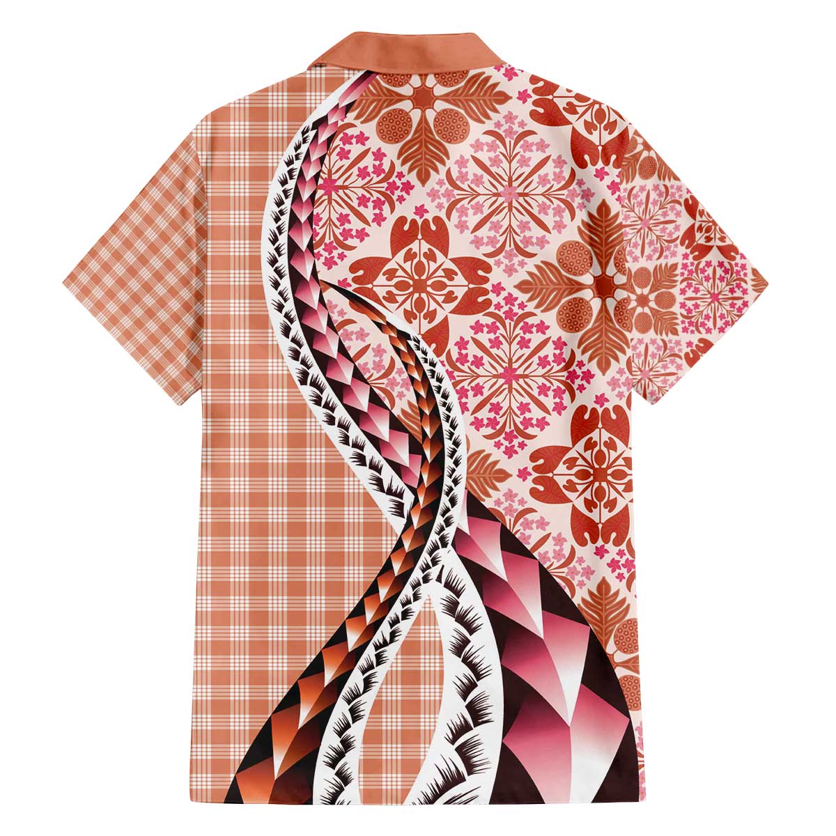 Aloha Vintage Palaka Floral Hawaiian Quilt Family Matching Off The Shoulder Long Sleeve Dress and Hawaiian Shirt Ulaula Motif LT9 - Polynesian Pride