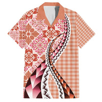 Aloha Vintage Palaka Floral Hawaiian Quilt Family Matching Off Shoulder Maxi Dress and Hawaiian Shirt Ulaula Motif LT9 Dad's Shirt - Short Sleeve Red - Polynesian Pride