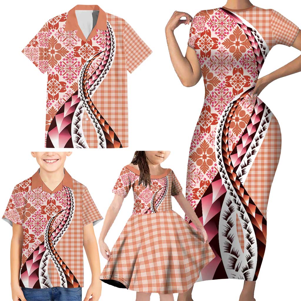 Aloha Vintage Palaka Floral Hawaiian Quilt Family Matching Short Sleeve Bodycon Dress and Hawaiian Shirt Ulaula Motif LT9 - Polynesian Pride