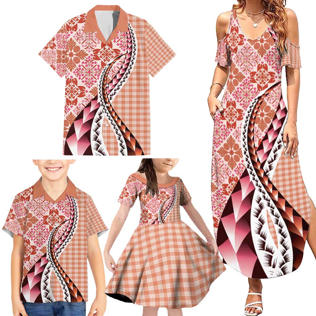 Aloha Vintage Palaka Floral Hawaiian Quilt Family Matching Summer Maxi Dress and Hawaiian Shirt Ulaula Motif LT9 - Polynesian Pride