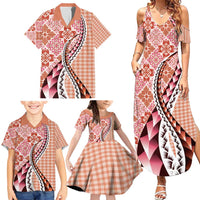 Aloha Vintage Palaka Floral Hawaiian Quilt Family Matching Summer Maxi Dress and Hawaiian Shirt Ulaula Motif LT9 - Polynesian Pride