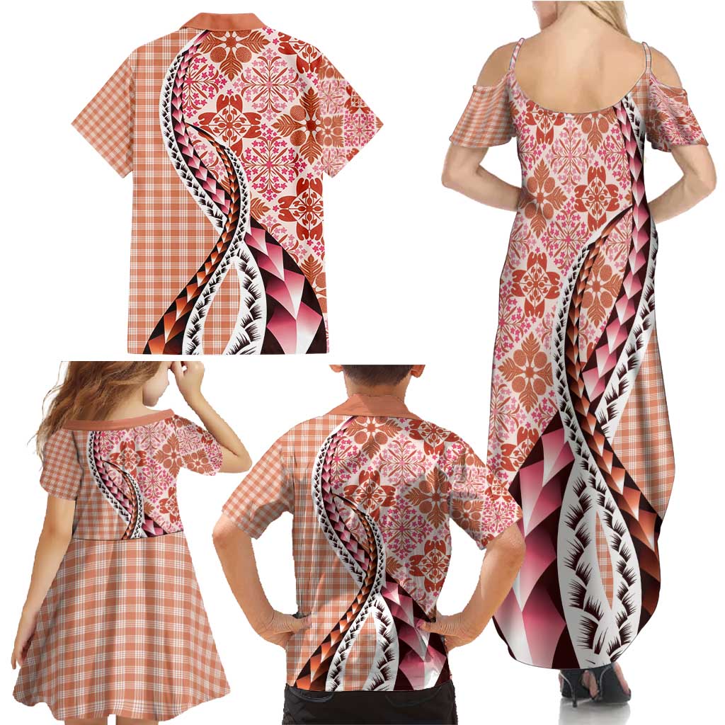 Aloha Vintage Palaka Floral Hawaiian Quilt Family Matching Summer Maxi Dress and Hawaiian Shirt Ulaula Motif LT9 - Polynesian Pride