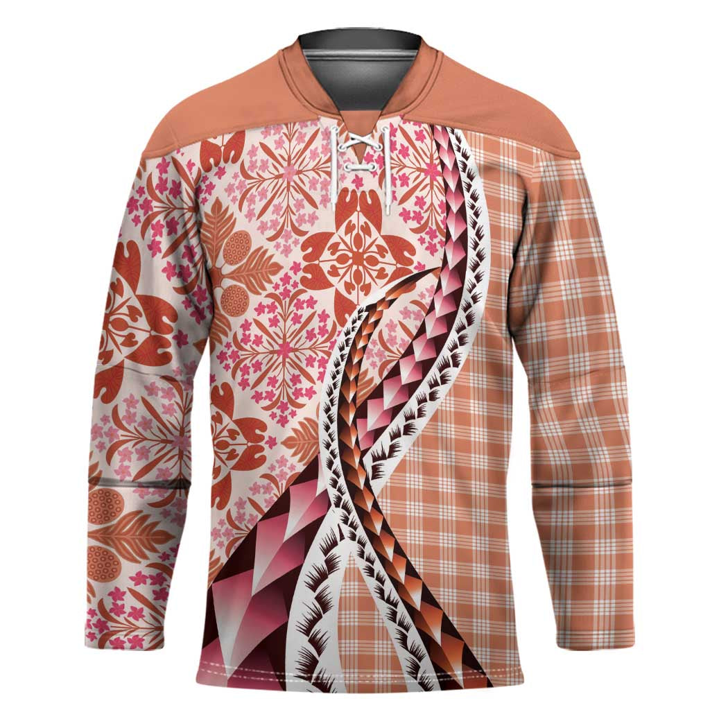 Aloha Vintage Palaka Floral Hawaiian Quilt Hockey Jersey Ulaula Motif LT9 Unisex Red - Polynesian Pride