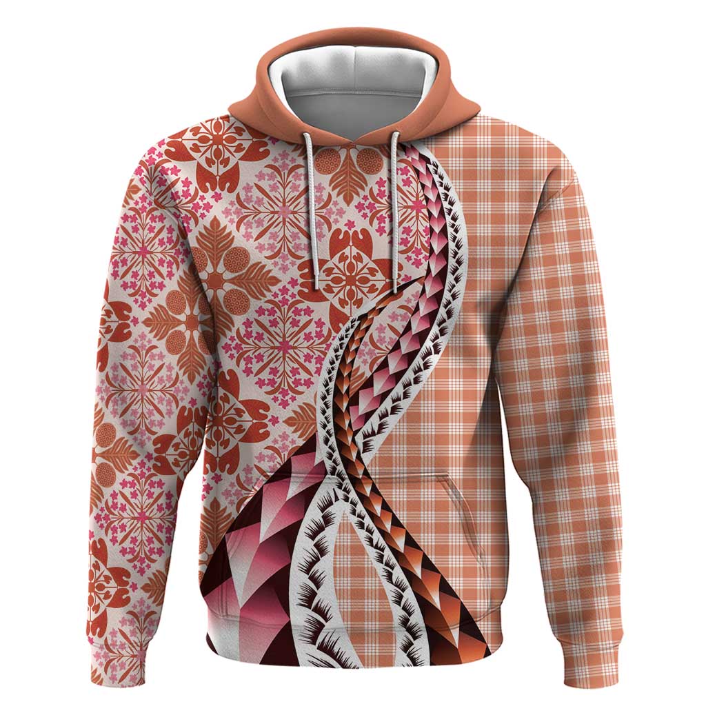 Aloha Vintage Palaka Floral Hawaiian Quilt Hoodie Ulaula Motif LT9 Pullover Hoodie Red - Polynesian Pride