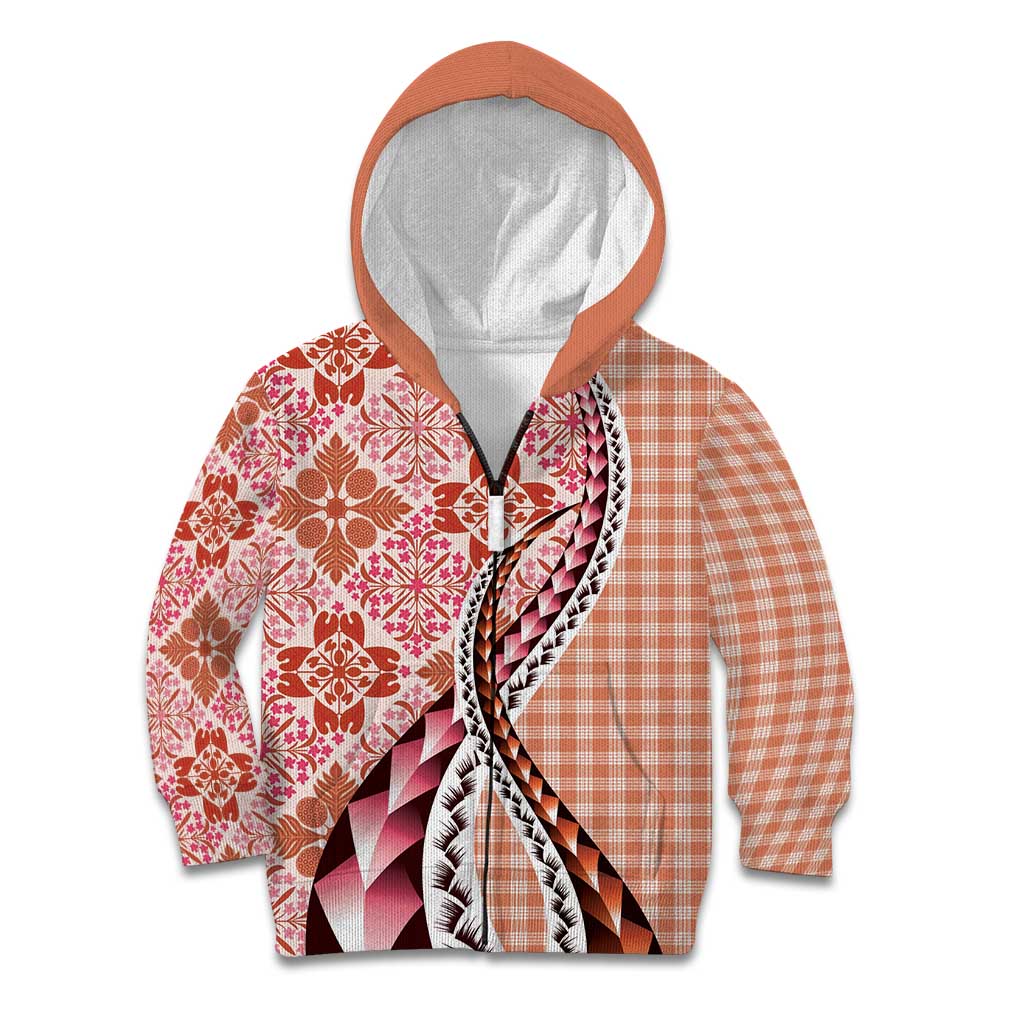 Aloha Vintage Palaka Floral Hawaiian Quilt Kid Hoodie Ulaula Motif LT9 Zip Hoodie Red - Polynesian Pride