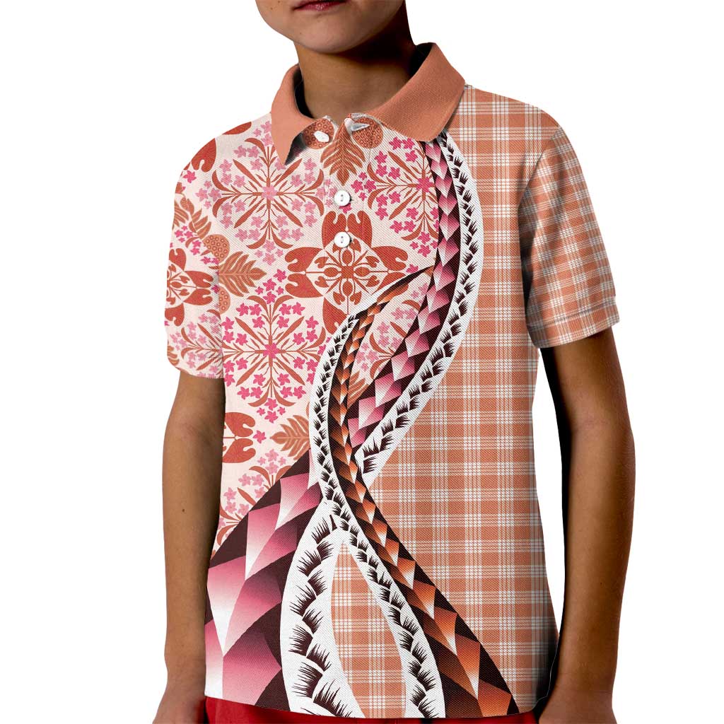 Aloha Vintage Palaka Floral Hawaiian Quilt Kid Polo Shirt Ulaula Motif LT9 Kid Red - Polynesian Pride