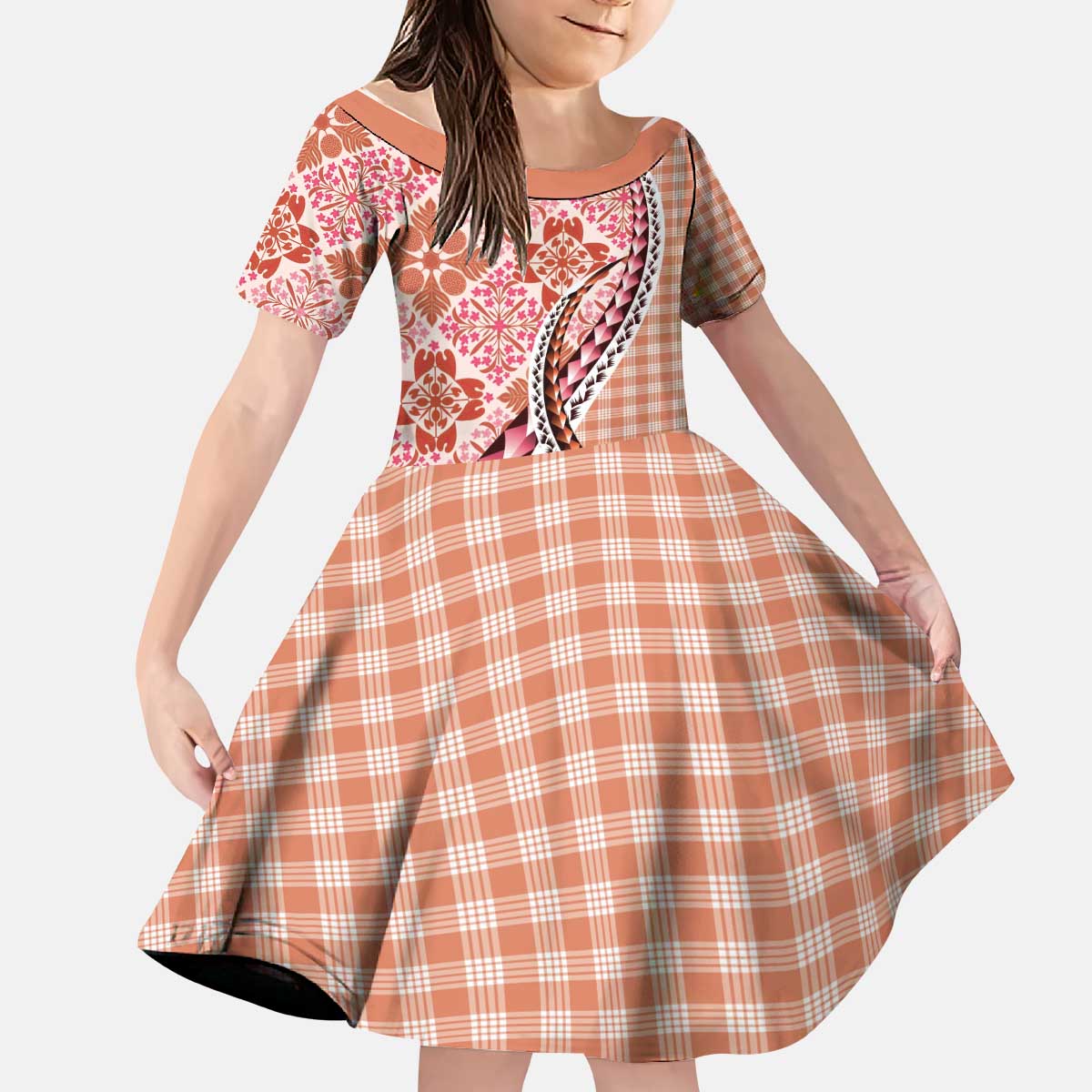 Aloha Vintage Palaka Floral Hawaiian Quilt Kid Short Sleeve Dress Ulaula Motif LT9 KID Red - Polynesian Pride