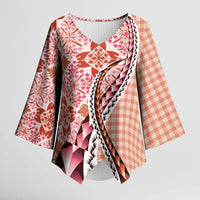 Aloha Vintage Palaka Floral Hawaiian Quilt Kimono Sleeve Blouse Ulaula Motif LT9 Female Red - Polynesian Pride