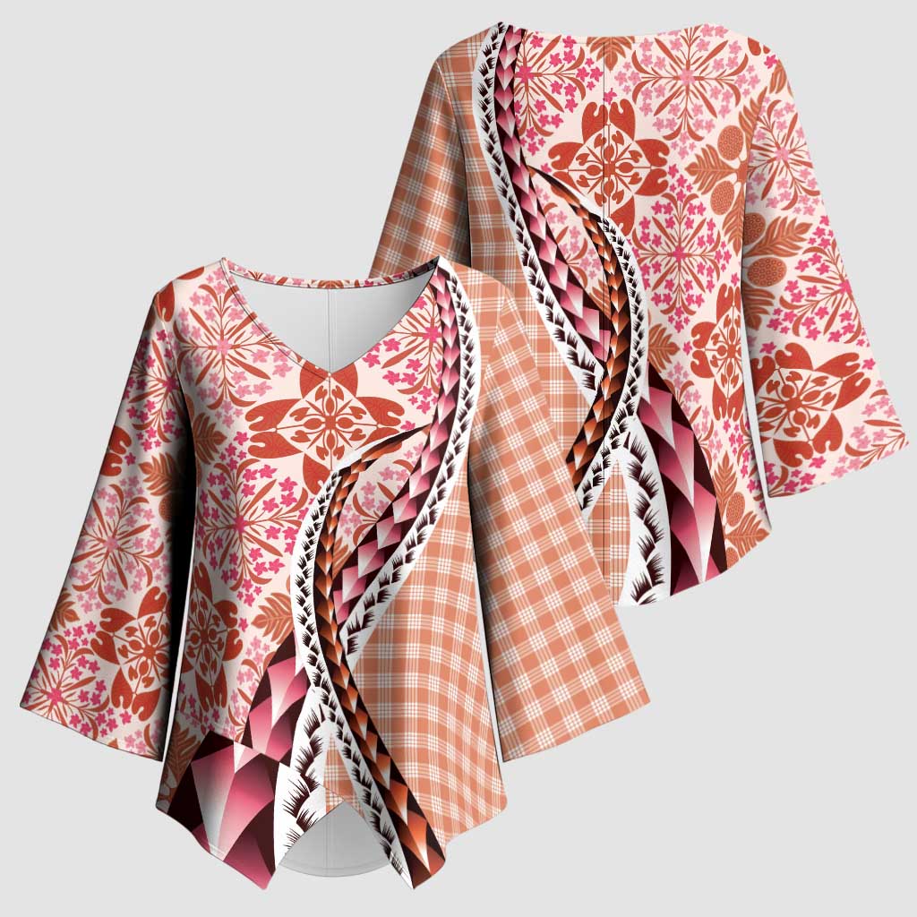 Aloha Vintage Palaka Floral Hawaiian Quilt Kimono Sleeve Blouse Ulaula Motif LT9 - Polynesian Pride