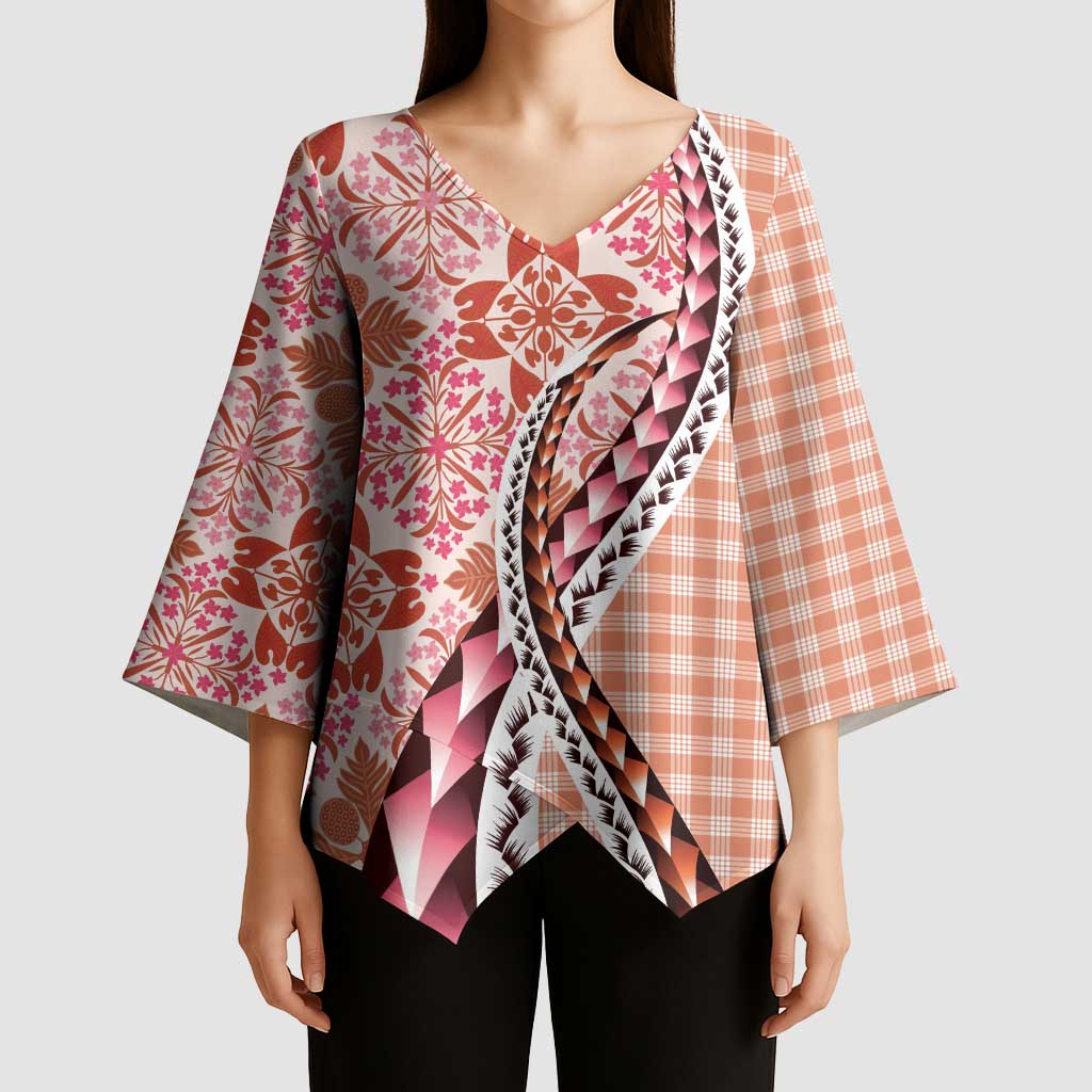 Aloha Vintage Palaka Floral Hawaiian Quilt Kimono Sleeve Blouse Ulaula Motif LT9 - Polynesian Pride