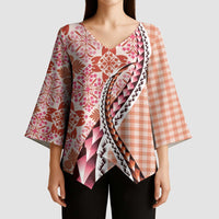 Aloha Vintage Palaka Floral Hawaiian Quilt Kimono Sleeve Blouse Ulaula Motif LT9 - Polynesian Pride