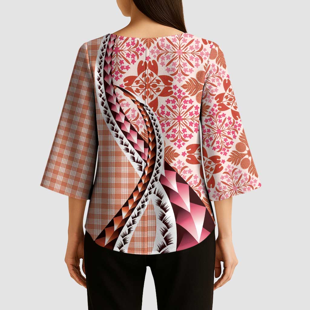 Aloha Vintage Palaka Floral Hawaiian Quilt Kimono Sleeve Blouse Ulaula Motif LT9 - Polynesian Pride
