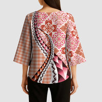 Aloha Vintage Palaka Floral Hawaiian Quilt Kimono Sleeve Blouse Ulaula Motif LT9 - Polynesian Pride