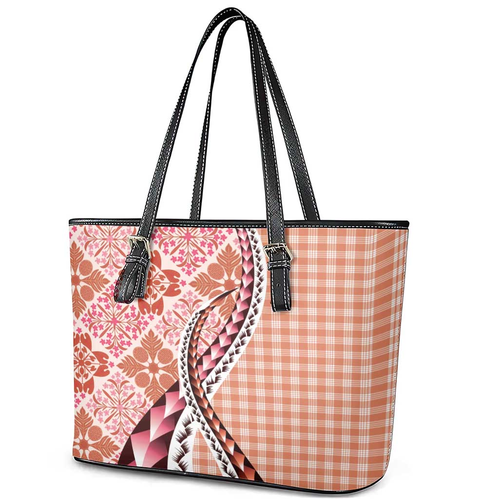Aloha Vintage Palaka Floral Hawaiian Quilt Leather Tote Bag Ulaula Motif - Polynesian Pride