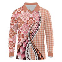 Aloha Vintage Palaka Floral Hawaiian Quilt Long Sleeve Polo Shirt Ulaula Motif LT9 Red - Polynesian Pride