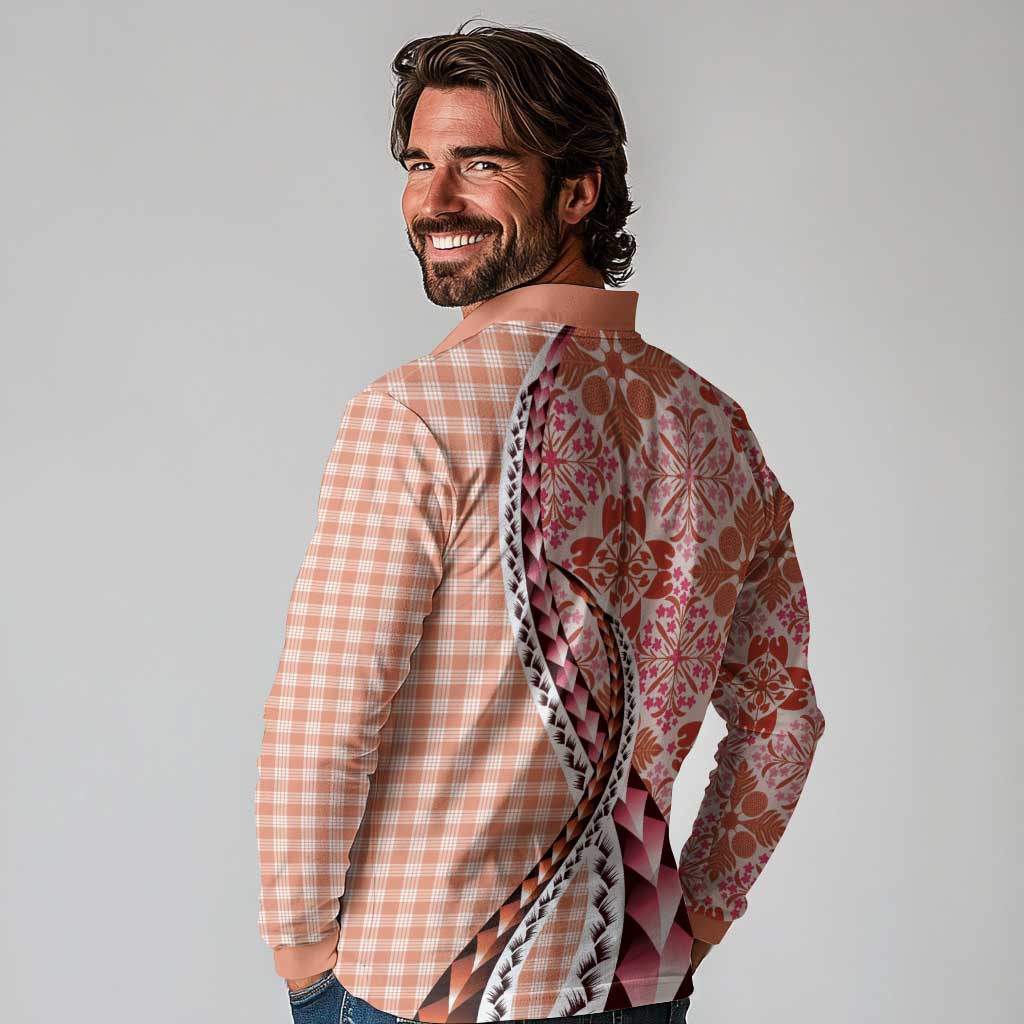 Aloha Vintage Palaka Floral Hawaiian Quilt Long Sleeve Polo Shirt Ulaula Motif LT9 - Polynesian Pride