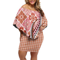 Aloha Vintage Palaka Floral Hawaiian Quilt Off Shoulder Short Dress Ulaula Motif LT9 Women Red - Polynesian Pride