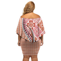 Aloha Vintage Palaka Floral Hawaiian Quilt Off Shoulder Short Dress Ulaula Motif LT9 - Polynesian Pride