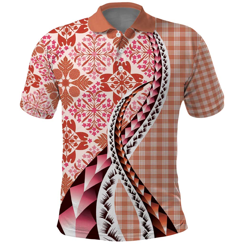 Aloha Vintage Palaka Floral Hawaiian Quilt Polo Shirt Ulaula Motif LT9 Red - Polynesian Pride