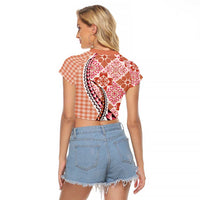 Aloha Vintage Palaka Floral Hawaiian Quilt Raglan Cropped T Shirt Ulaula Motif LT9 - Polynesian Pride