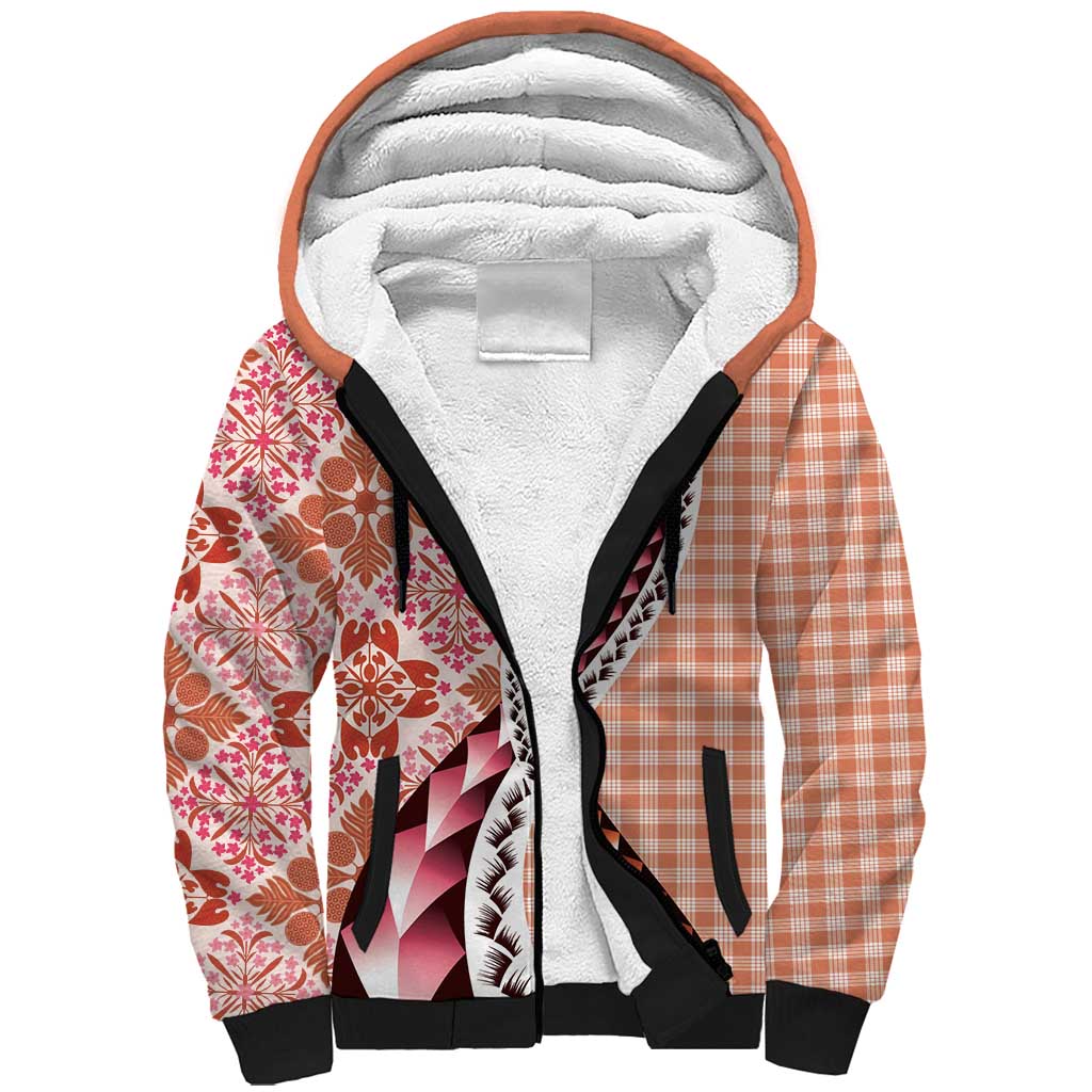 Aloha Vintage Palaka Floral Hawaiian Quilt Sherpa Hoodie Ulaula Motif LT9 Unisex Red - Polynesian Pride