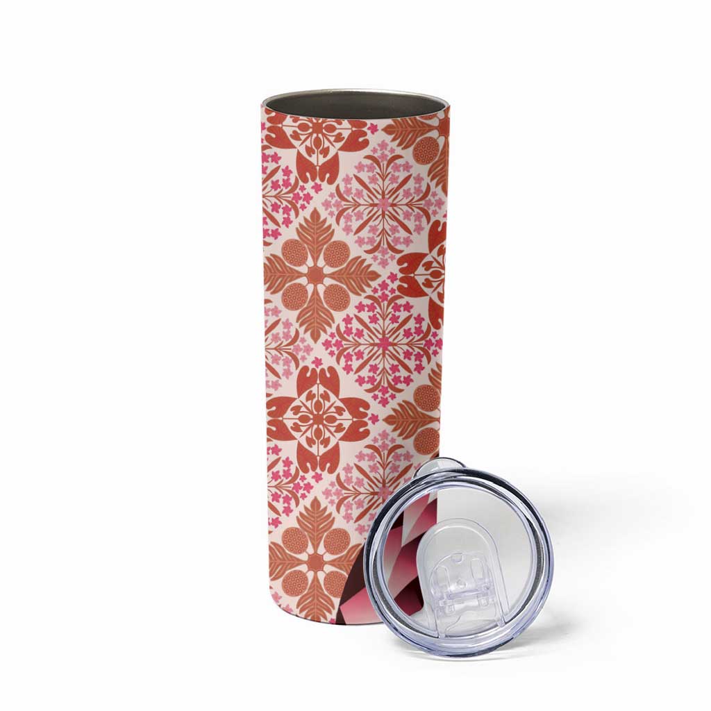 Aloha Vintage Palaka Floral Hawaiian Quilt Skinny Tumbler Ulaula Motif LT9 - Polynesian Pride