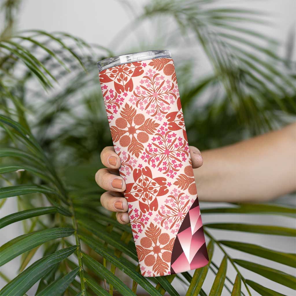 Aloha Vintage Palaka Floral Hawaiian Quilt Skinny Tumbler Ulaula Motif LT9 - Polynesian Pride