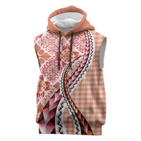 Aloha Vintage Palaka Floral Hawaiian Quilt Sleeveless Hoodie Ulaula Motif LT9 Red - Polynesian Pride