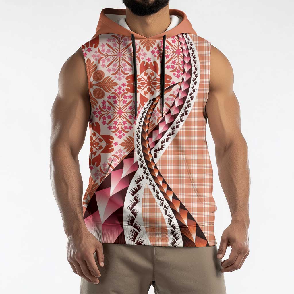 Aloha Vintage Palaka Floral Hawaiian Quilt Sleeveless Hoodie Ulaula Motif LT9 - Polynesian Pride
