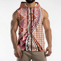 Aloha Vintage Palaka Floral Hawaiian Quilt Sleeveless Zip Hoodie Ulaula Motif LT9 - Polynesian Pride