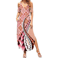 Aloha Vintage Palaka Floral Hawaiian Quilt Summer Maxi Dress Ulaula Motif LT9 Women Red - Polynesian Pride