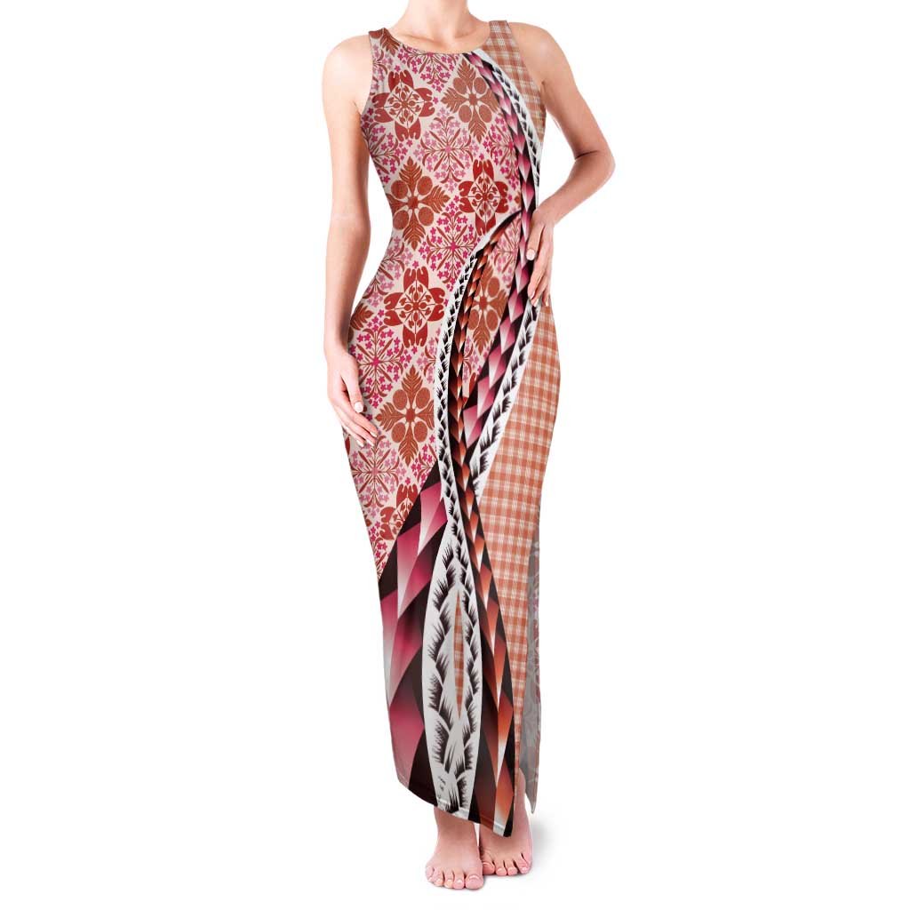 Aloha Vintage Palaka Floral Hawaiian Quilt Tank Maxi Dress Ulaula Motif LT9 Women Red - Polynesian Pride