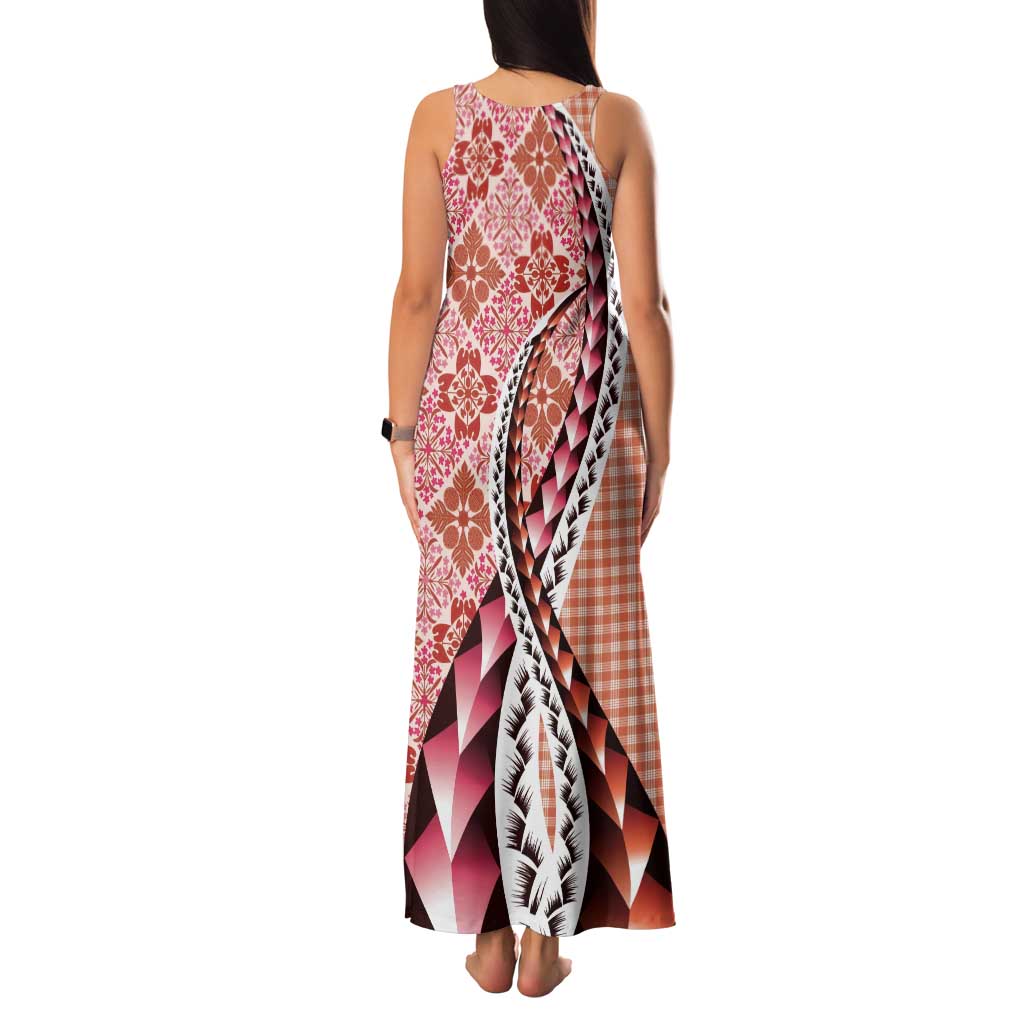 Aloha Vintage Palaka Floral Hawaiian Quilt Tank Maxi Dress Ulaula Motif LT9 - Polynesian Pride