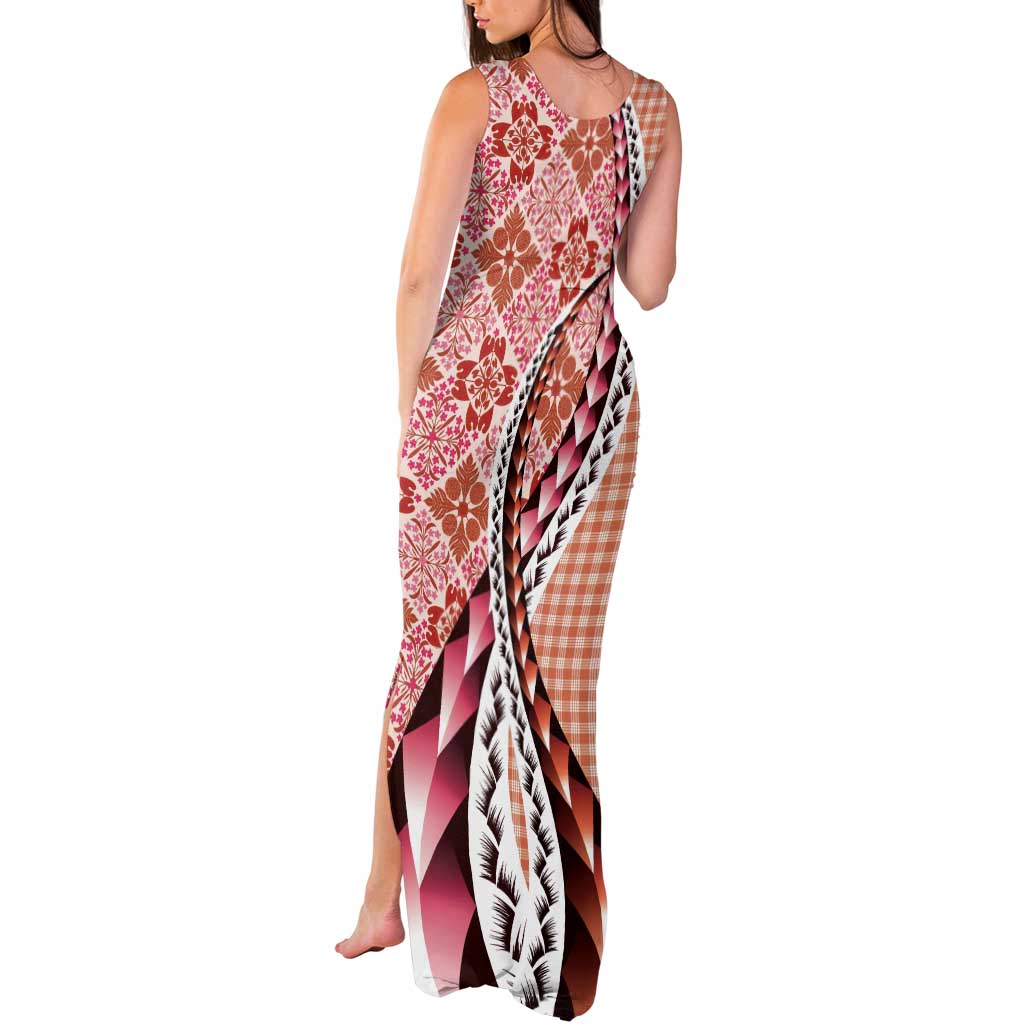 Aloha Vintage Palaka Floral Hawaiian Quilt Tank Maxi Dress Ulaula Motif LT9 - Polynesian Pride