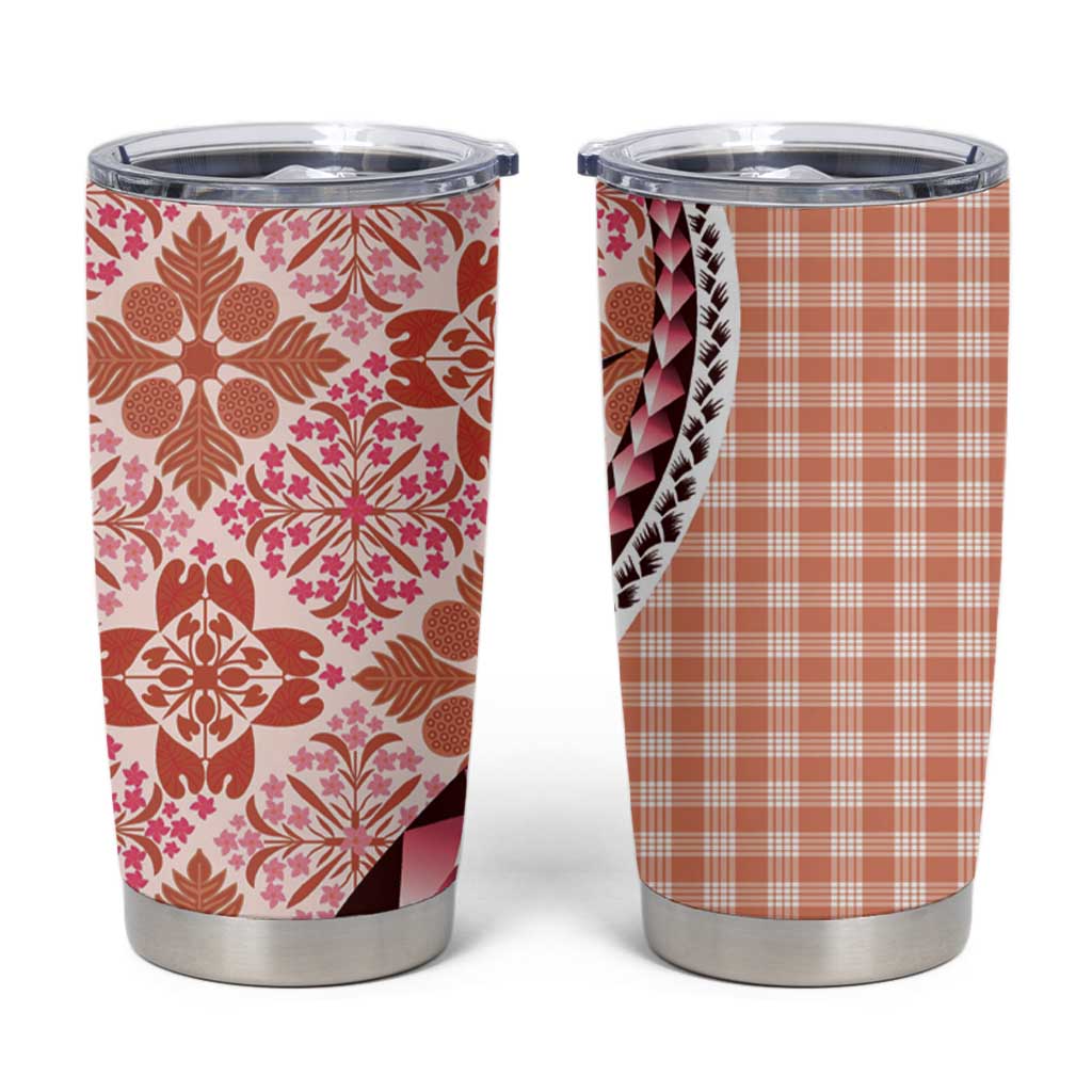 Aloha Vintage Palaka Floral Hawaiian Quilt Tumbler Cup Ulaula Motif LT9 Red - Polynesian Pride