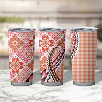 Aloha Vintage Palaka Floral Hawaiian Quilt Tumbler Cup Ulaula Motif LT9 - Polynesian Pride