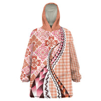 Aloha Vintage Palaka Floral Hawaiian Quilt Wearable Blanket Hoodie Ulaula Motif LT9 One Size Red - Polynesian Pride