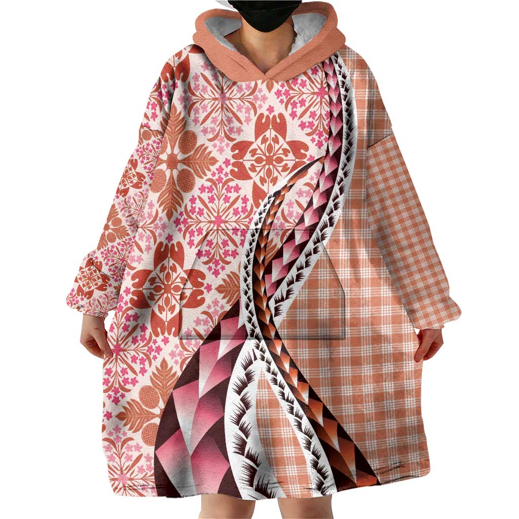 Aloha Vintage Palaka Floral Hawaiian Quilt Wearable Blanket Hoodie Ulaula Motif LT9 - Polynesian Pride