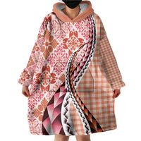 Aloha Vintage Palaka Floral Hawaiian Quilt Wearable Blanket Hoodie Ulaula Motif LT9 - Polynesian Pride