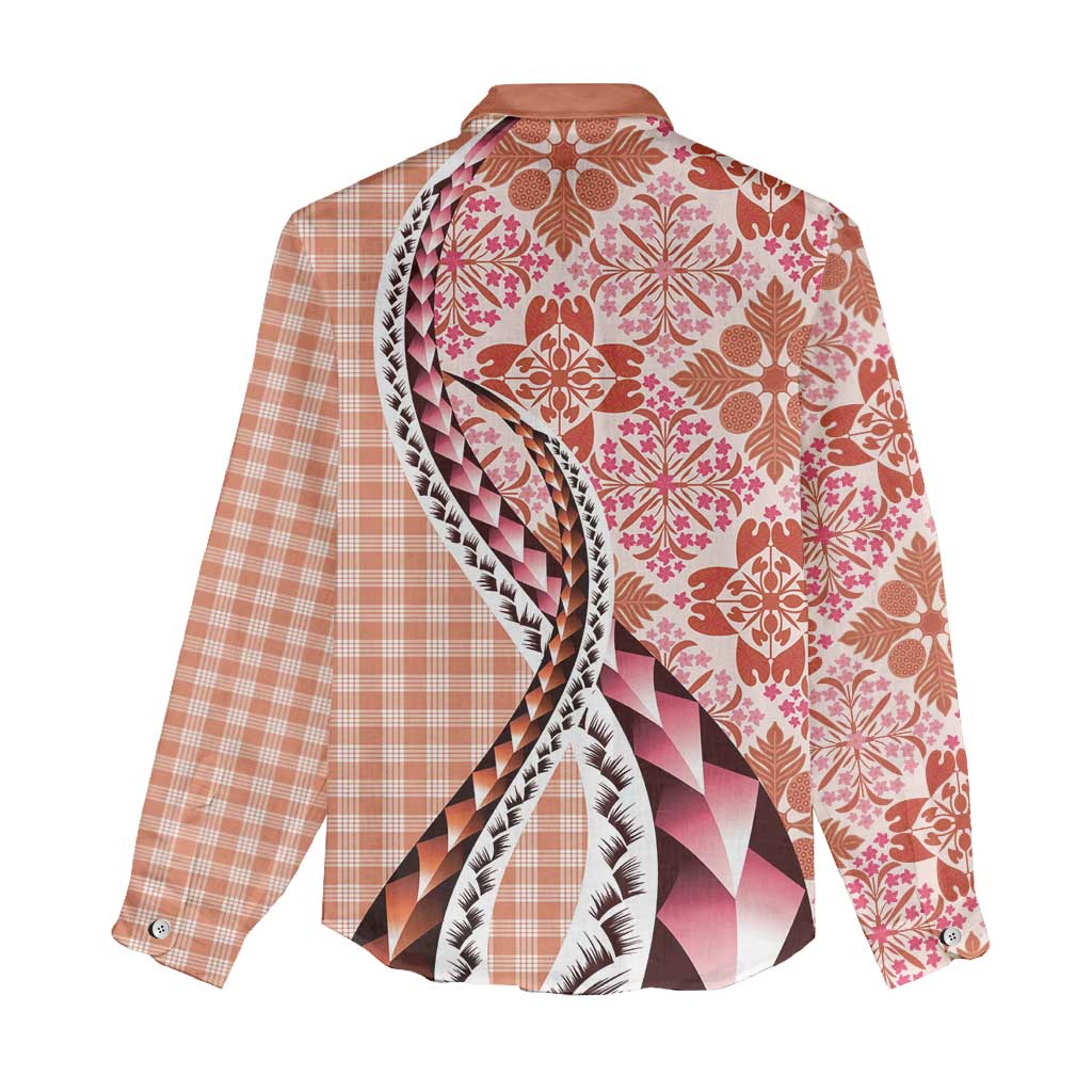 Aloha Vintage Palaka Floral Hawaiian Quilt Women Casual Shirt Ulaula Motif - Polynesian Pride