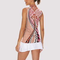 Aloha Vintage Palaka Floral Hawaiian Quilt Women Sleeveless Polo Shirt Ulaula Motif LT9 - Polynesian Pride